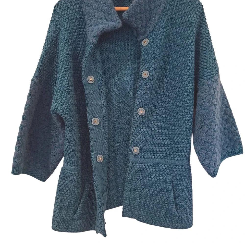 LAVIA 18 Piazza Sempione Teal Blue Wool Blend Textured Knit Cardigan Italy Large